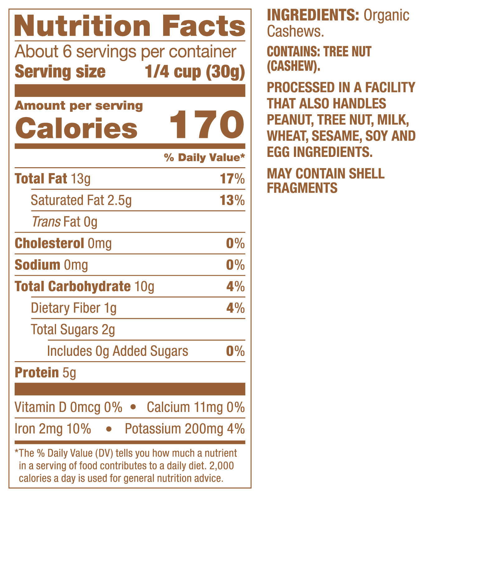 raw cashew nutrition facts