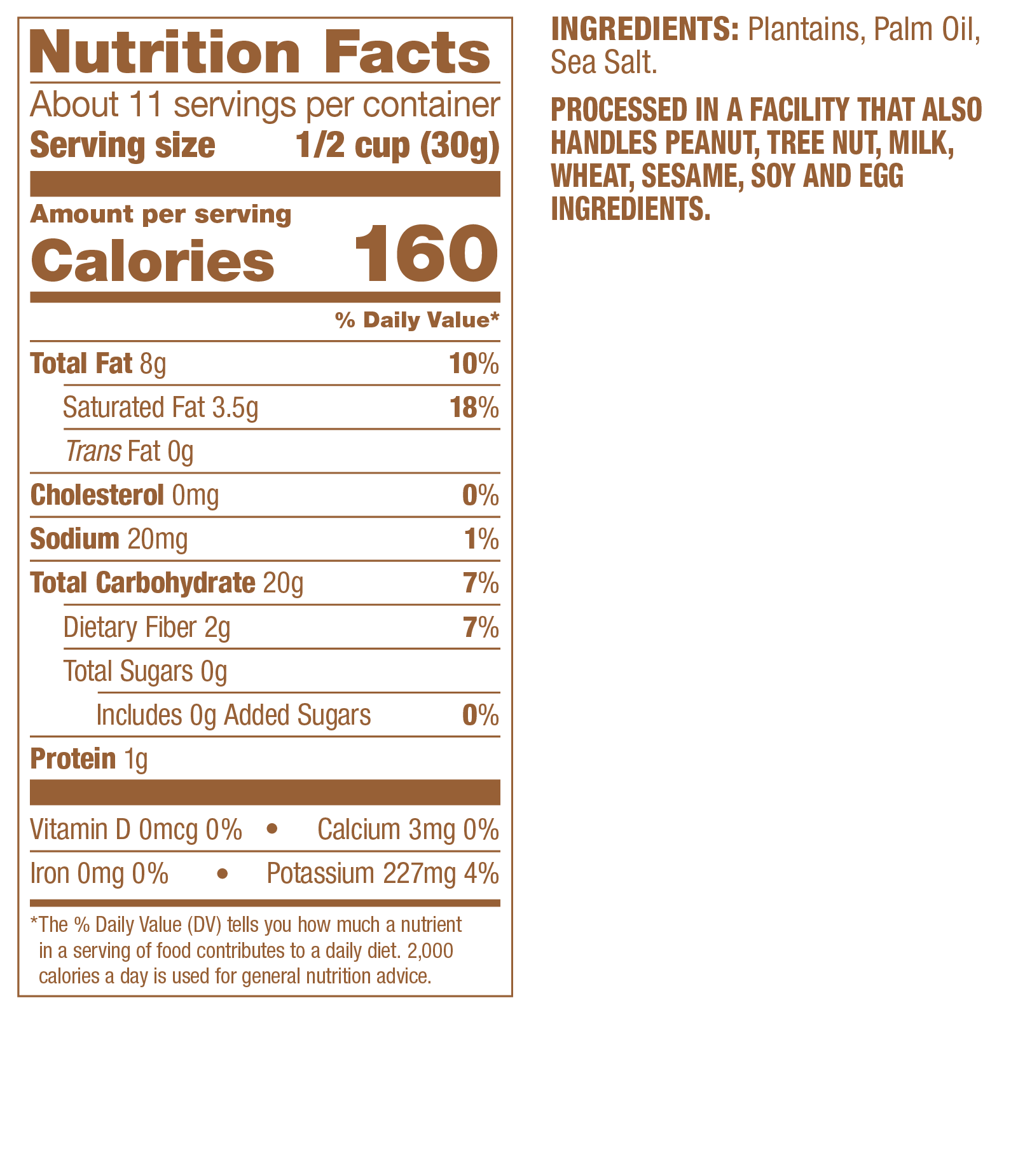Plantain Chips Nutrition Label